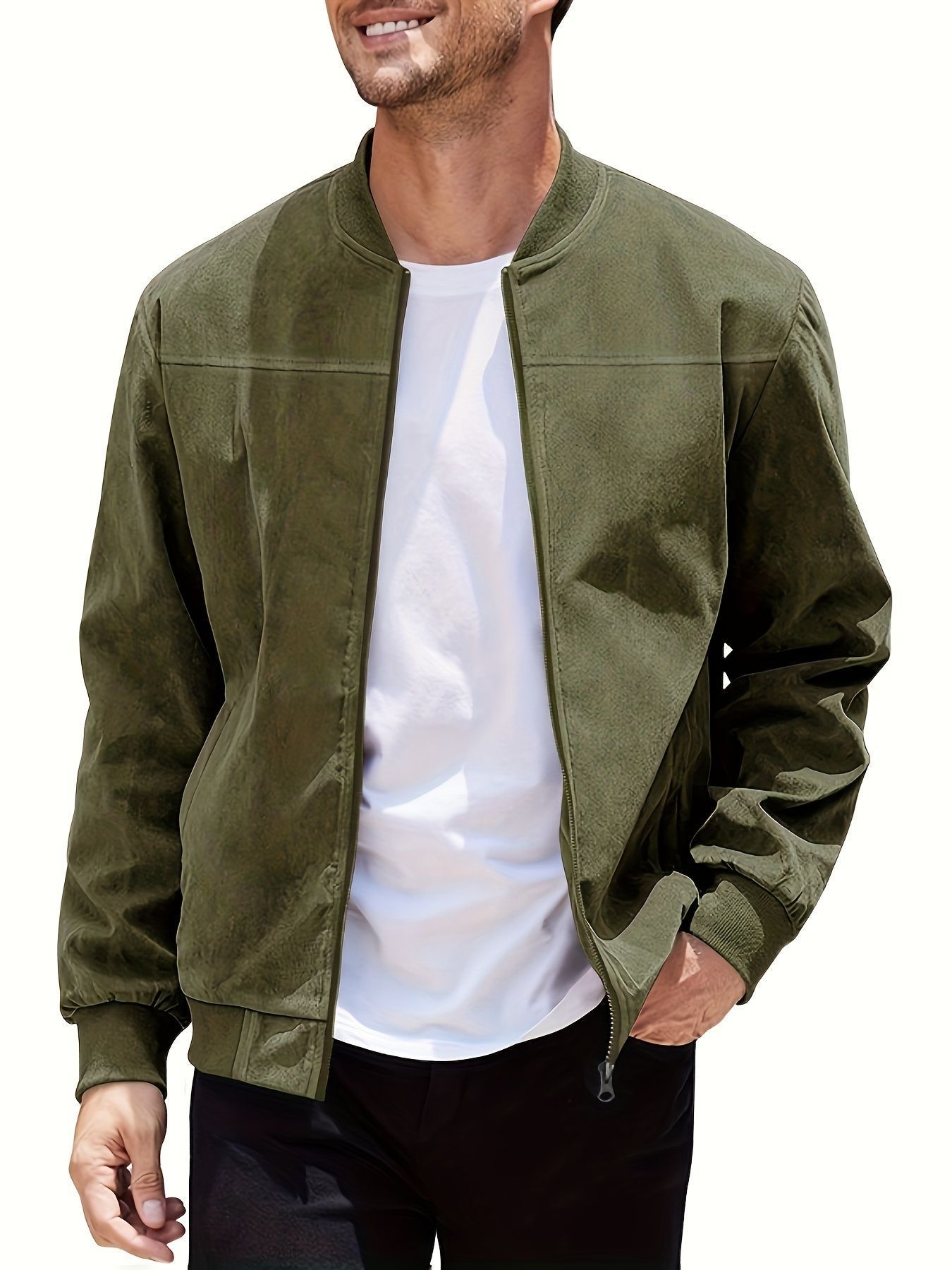 Men's Suede Zipper Jacket - Stylish and Comfortable