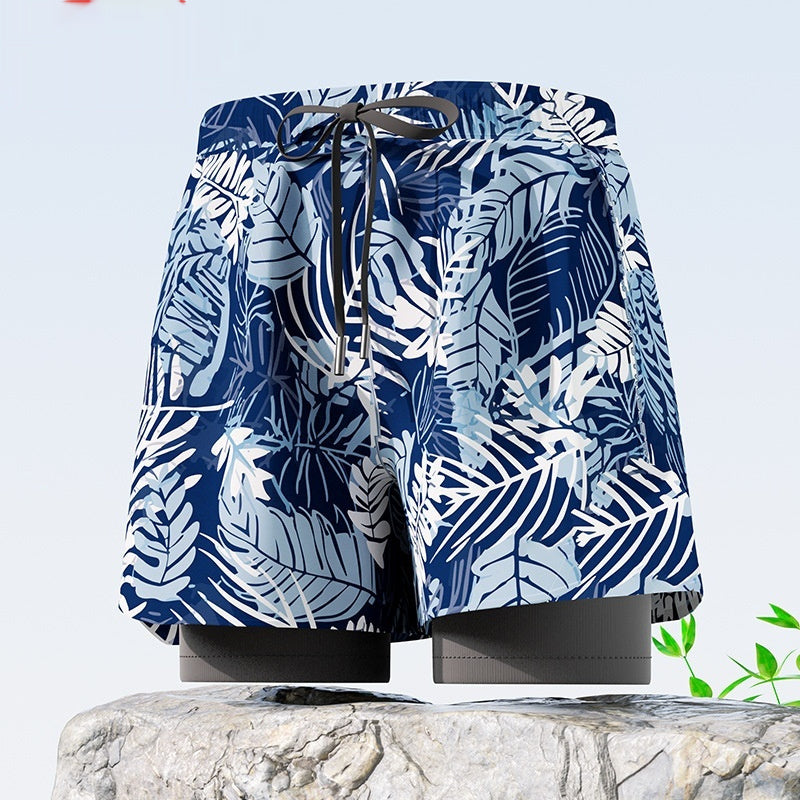 "Men's Double-Layer Five-Point Swim Trunks"