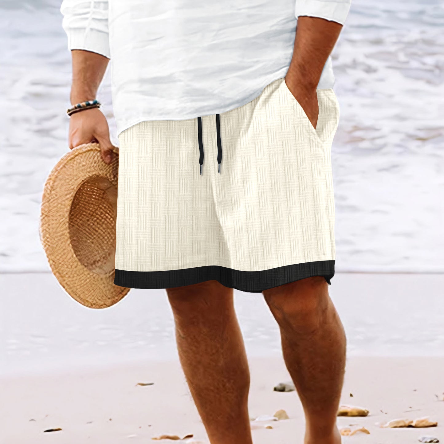 "Men's Jacquard Striped Drawstring Shorts"