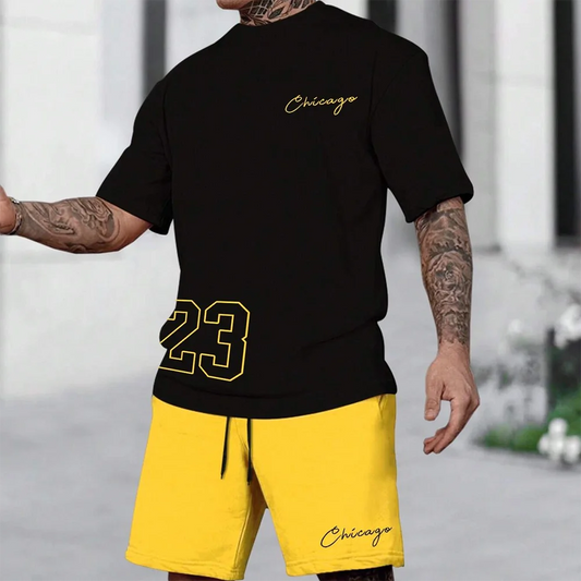 2025 summer new men's T-shirt shorts set