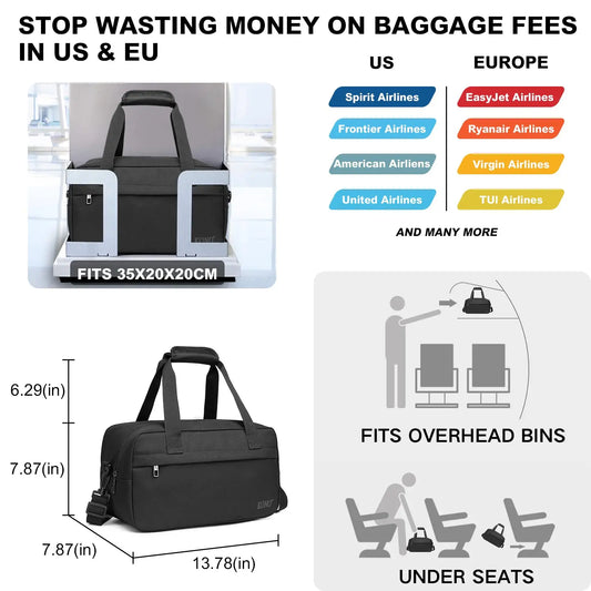 Kono 35x20x20 Cabin Bag Under Seat Ryanair Flight Carry On Bag Sports Travel Duffel Holdall Hand Luggage 14L Unisex