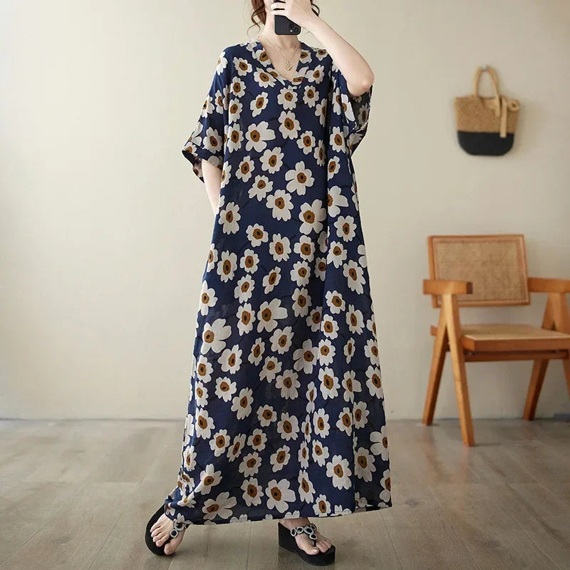 "Soleil Luxe – Elegante Harajuku Maxi Dress van Katoen & Linnen"