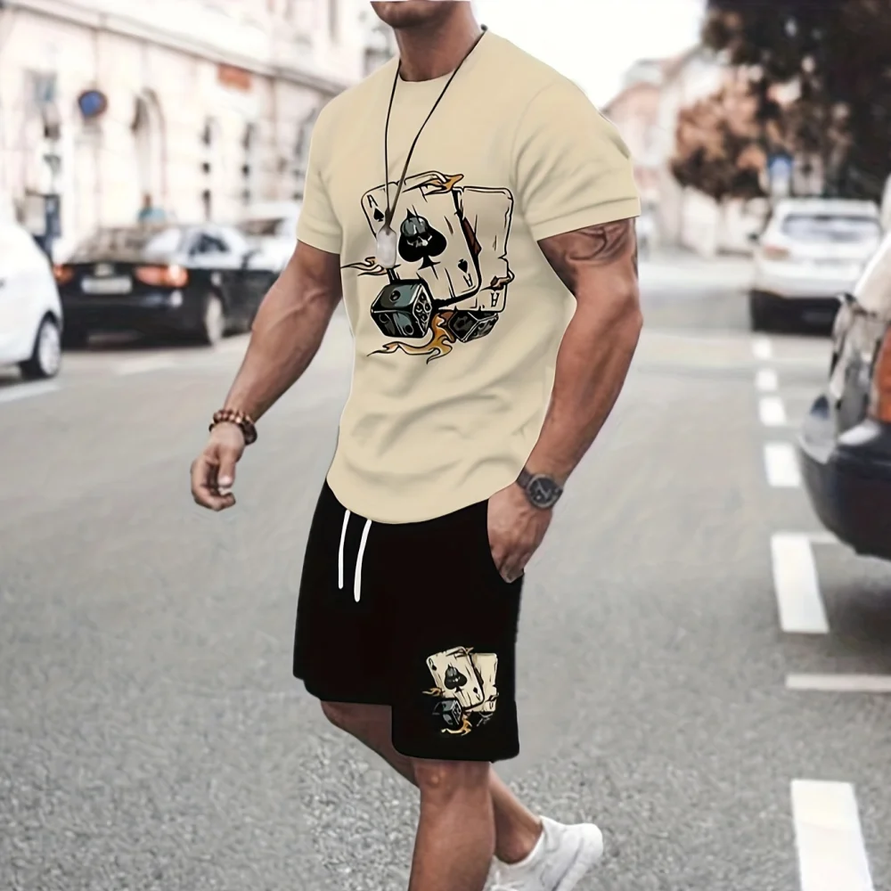 Men’s 2-Piece Set – 3D Cartoon Rabbit Print T-Shirt & Shorts | Summer Streetwear