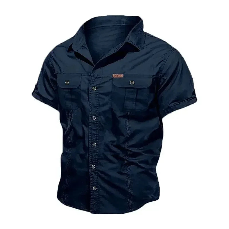 New Men's Work Shirt Casual Retro 100% Cotton Short Sleeve Flying Cargo Shirt Men's Summer Fishing Hunting Multi Pocket Shirt