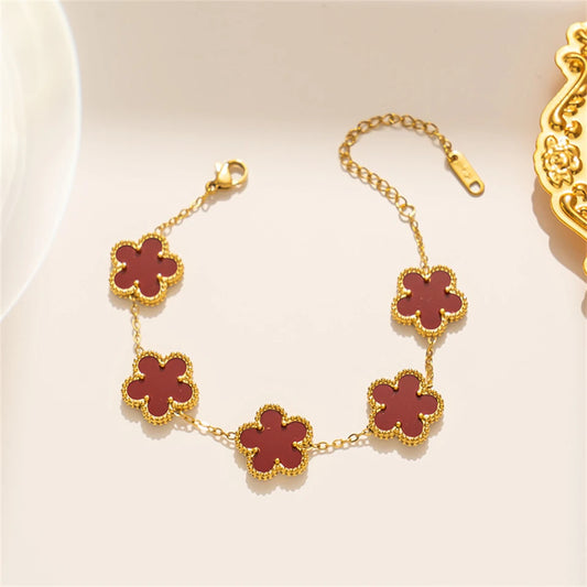 Gold-Plated Stainless Steel Clover Charm Bracelet
