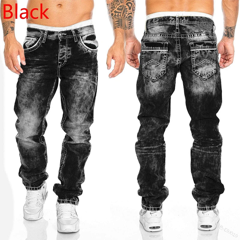 Fashion Men Pants Washed Stretch Straight Jeans Loose Cacual Designer Long Denim Pants Trousers Hip Hop Slim Fit Punk Trousers