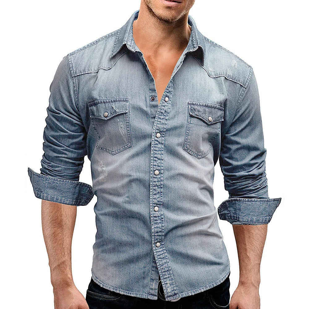 Shirts Men Tops Shirt Solid Turn Down Collar Full Sleeve Single Breasted Simple Slim Fit Button Casual Splice Regular Top