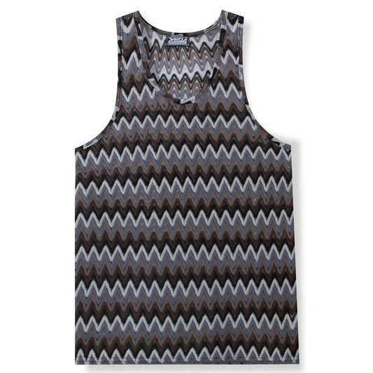 Summer Casual Men's Clothing Retro Style Contrast Color Wave Color Stripes Fabric Vest