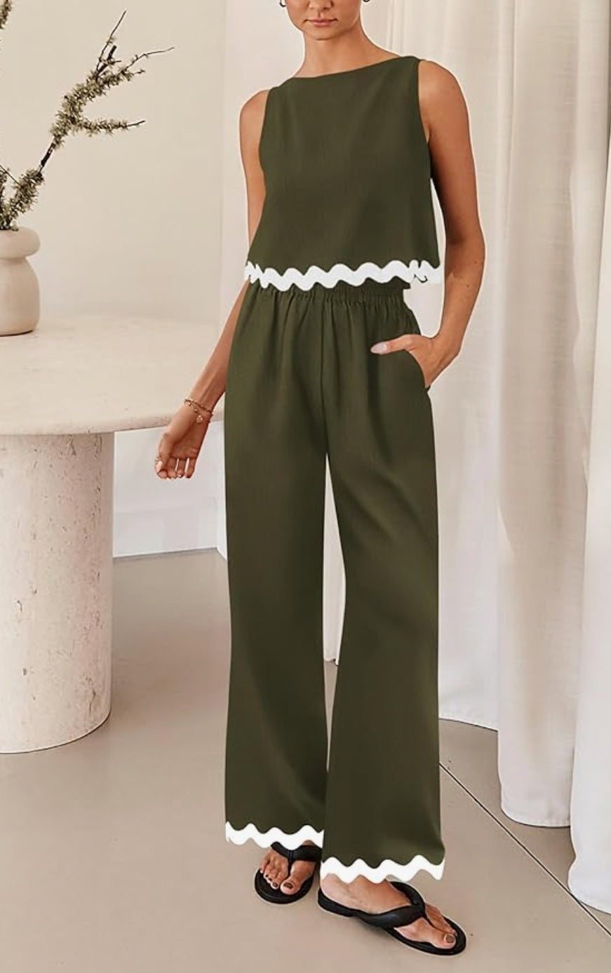 Cotton And Linen Casual Sleeveless Vest Women's Pants Two-piece Set