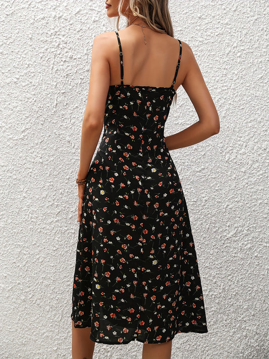 Polka Dot Suspender Maxi Dress with Split