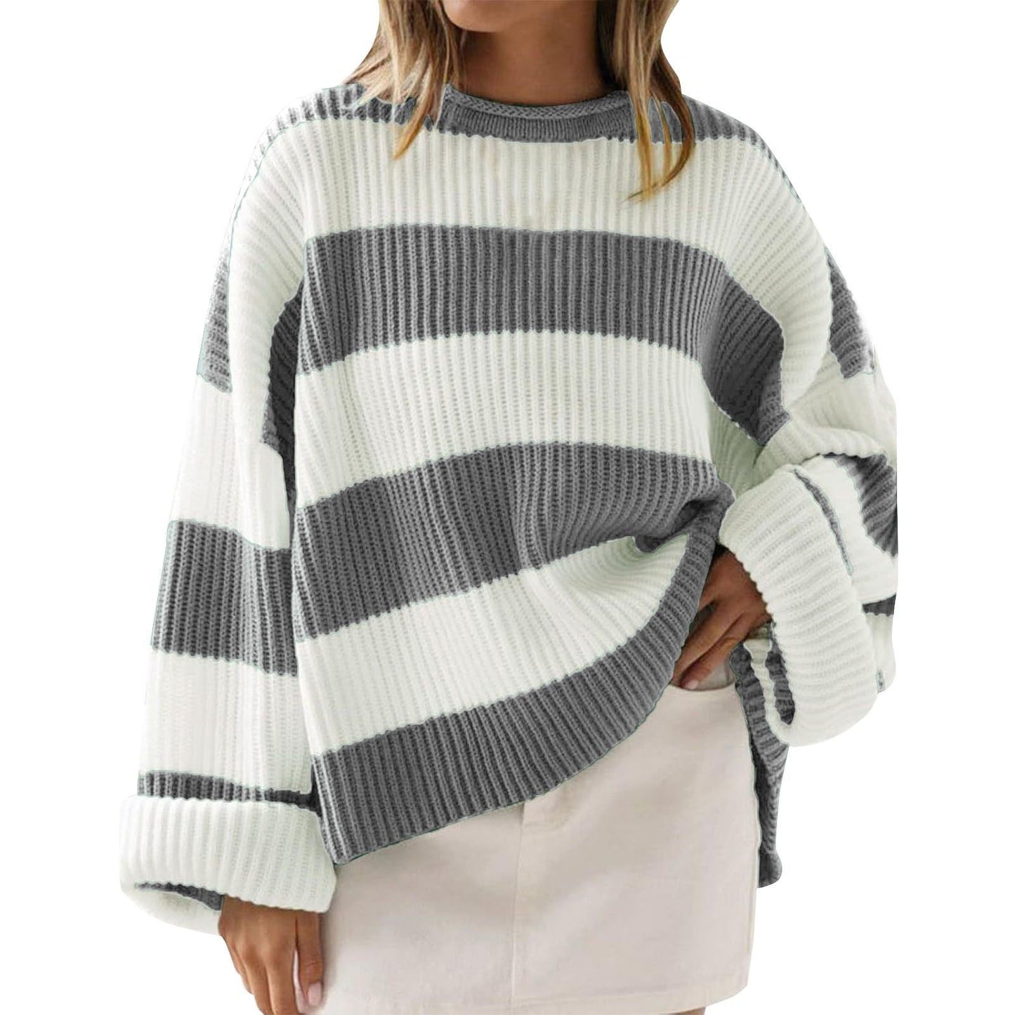 Striped Batwing Sleeve Sweater