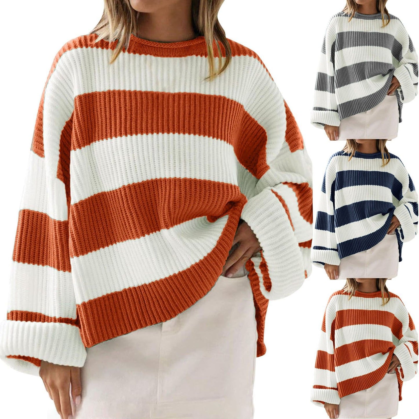 Striped Batwing Sleeve Sweater