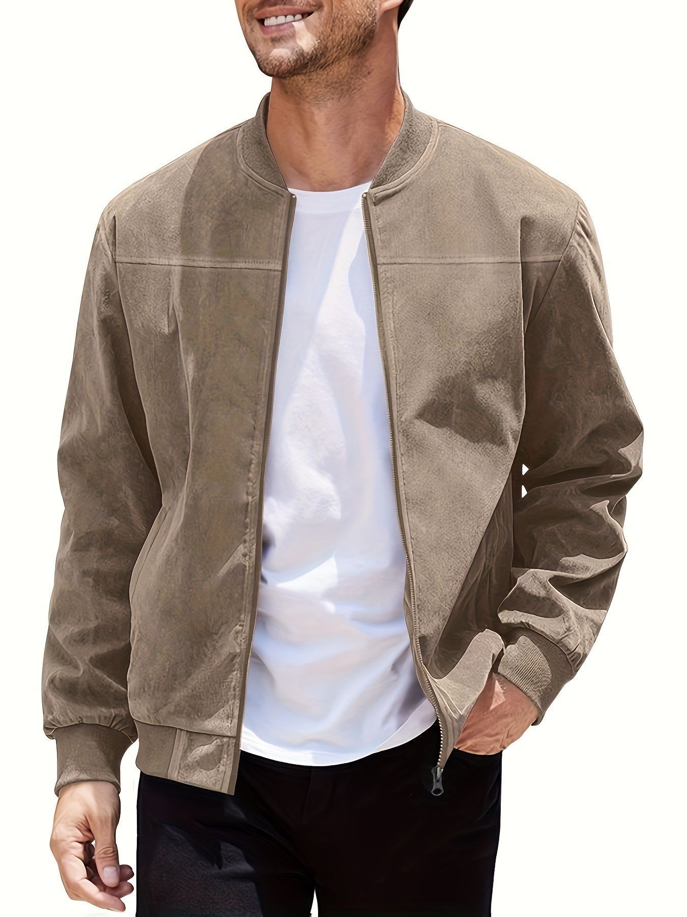 Men's Suede Zipper Jacket - Stylish and Comfortable