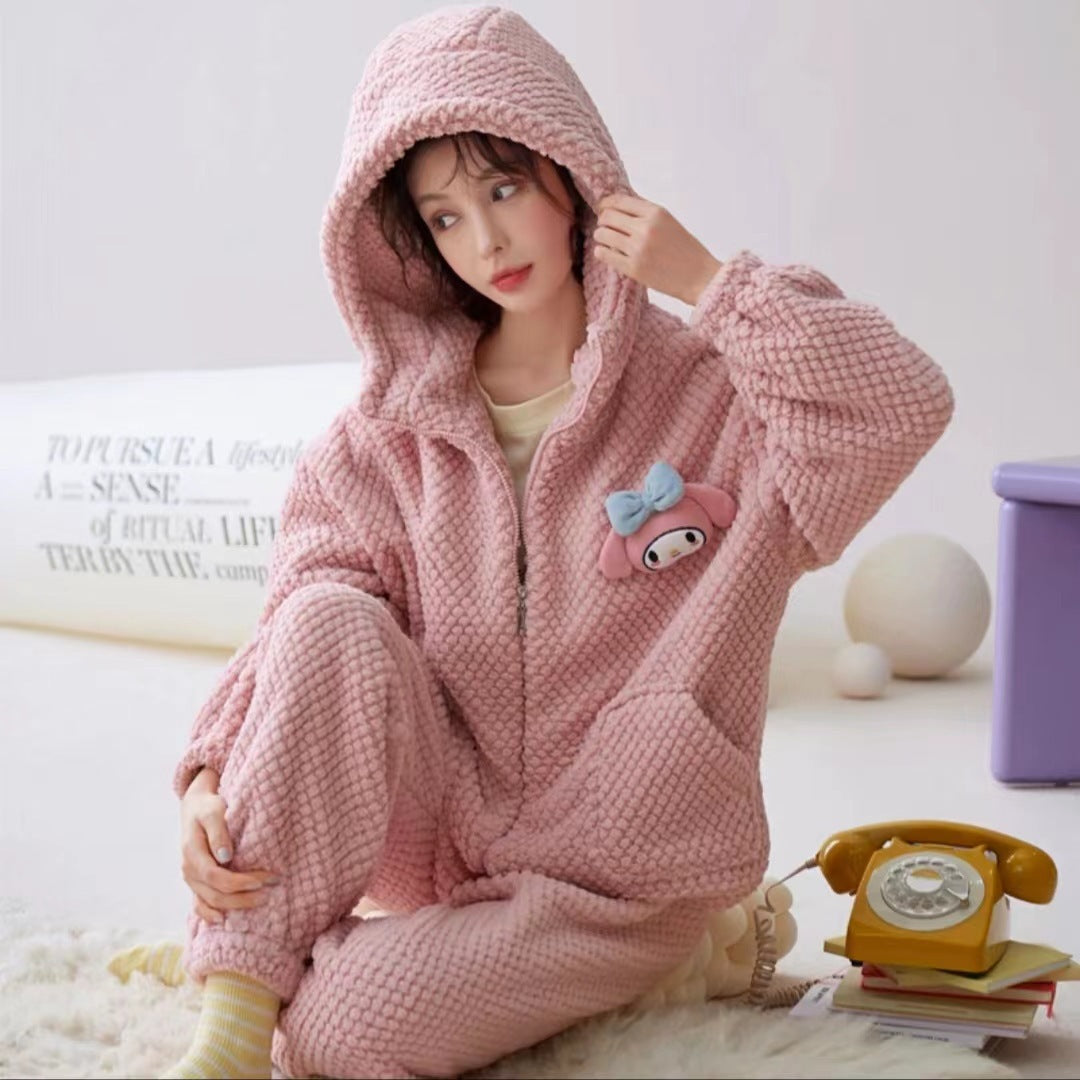 Thick Flannel Warm Loungewear Pajamas Suit