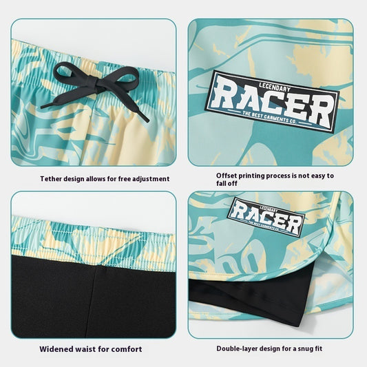 "Men's Double-Layer Five-Point Swim Trunks"