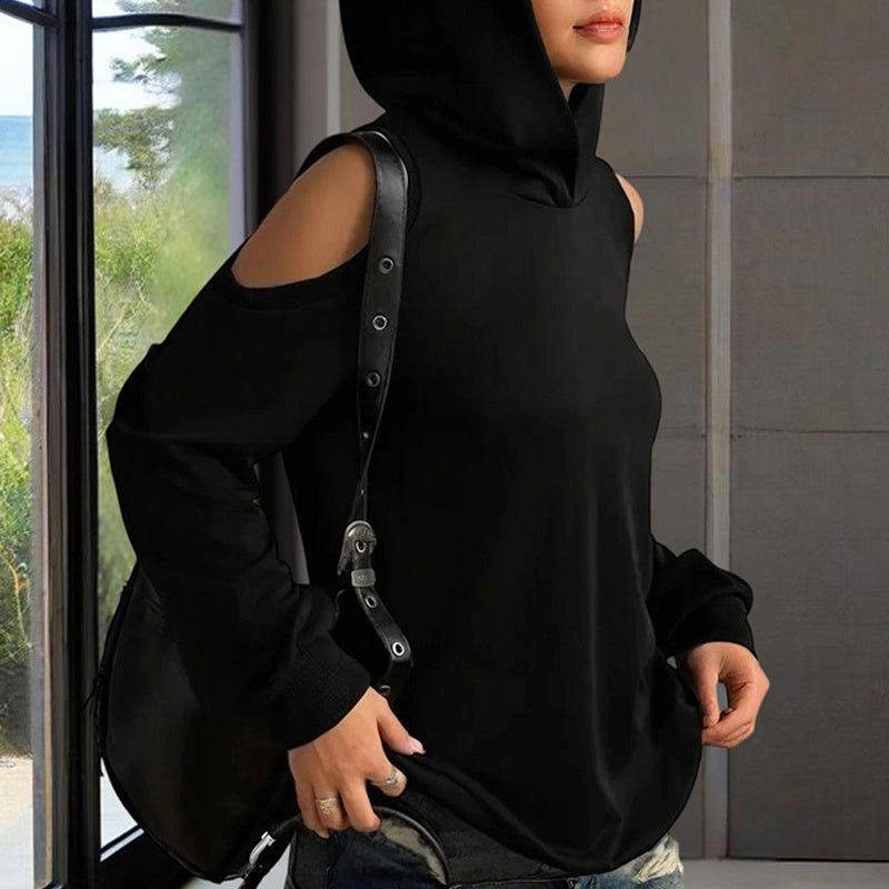 Women's Off-Shoulder Hoodie – Lightweight Casual Pullover for Spring & Summer