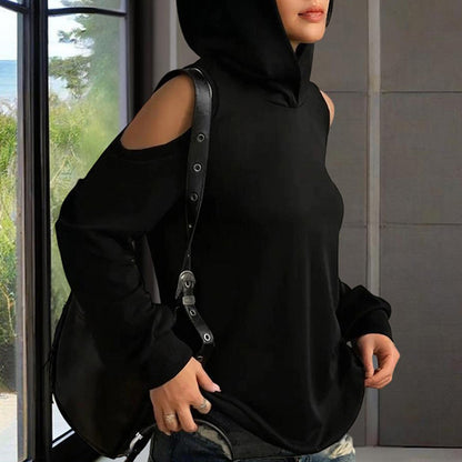 Women's Off-Shoulder Hoodie – Lightweight Casual Pullover for Spring & Summer