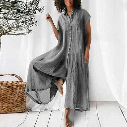 Casual Linen-Blend Jumpsuit