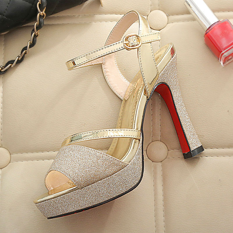 Metallic Fish-Mouth Heeled Sandals for Women