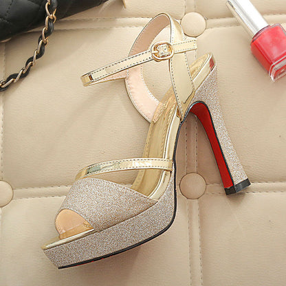Metallic Fish-Mouth Heeled Sandals for Women