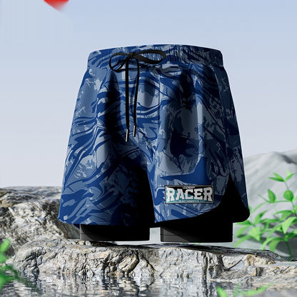 "Men's Double-Layer Five-Point Swim Trunks"