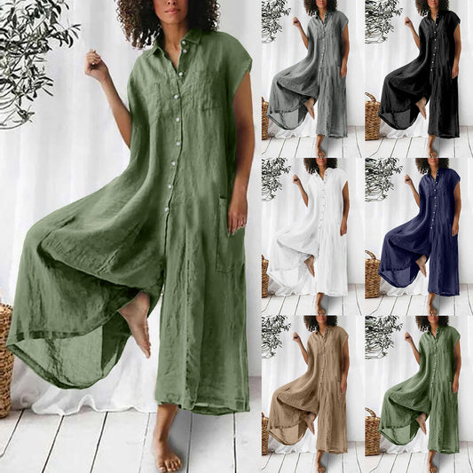 Casual Linen-Blend Jumpsuit