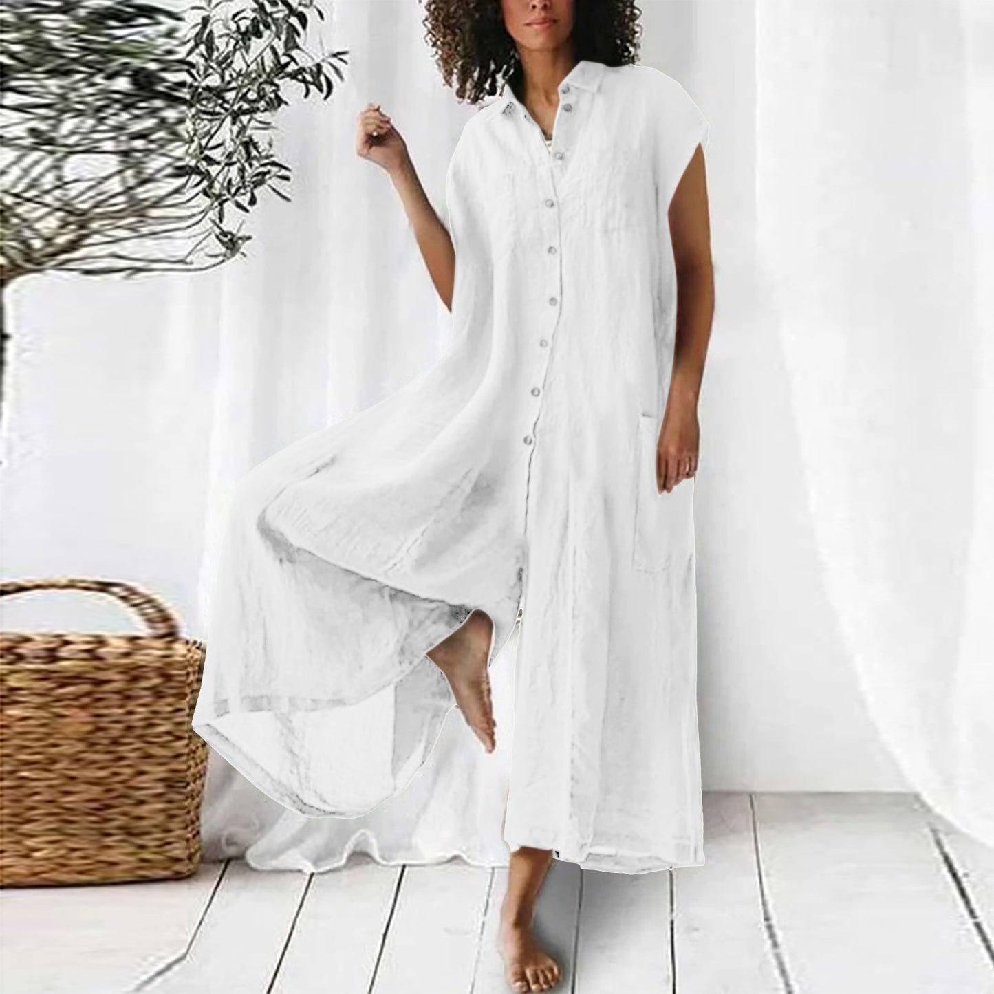 Casual Linen-Blend Jumpsuit