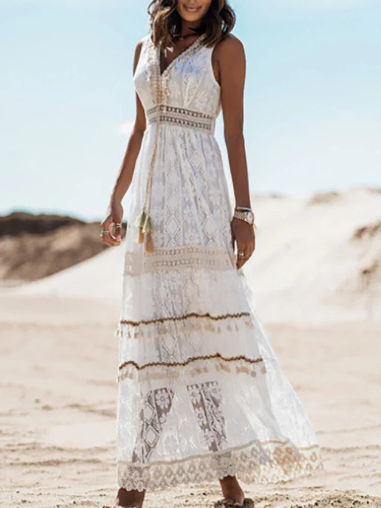 Bohemian White Lace Dress Summer Casual Fashion