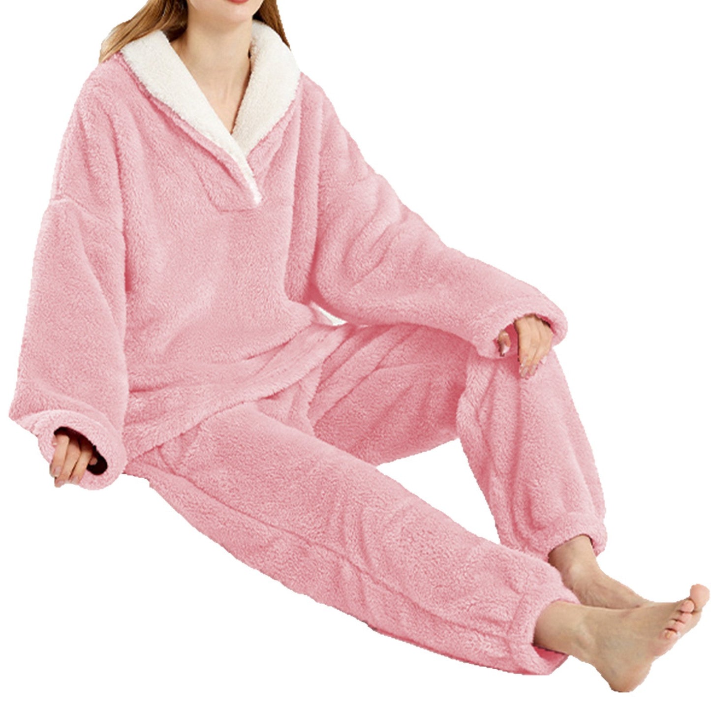 Womens Winter Coral Fleece Cozy And Soft Loungewear Set