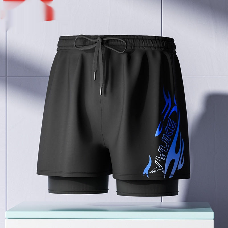 "Men's Double-Layer Five-Point Swim Trunks"