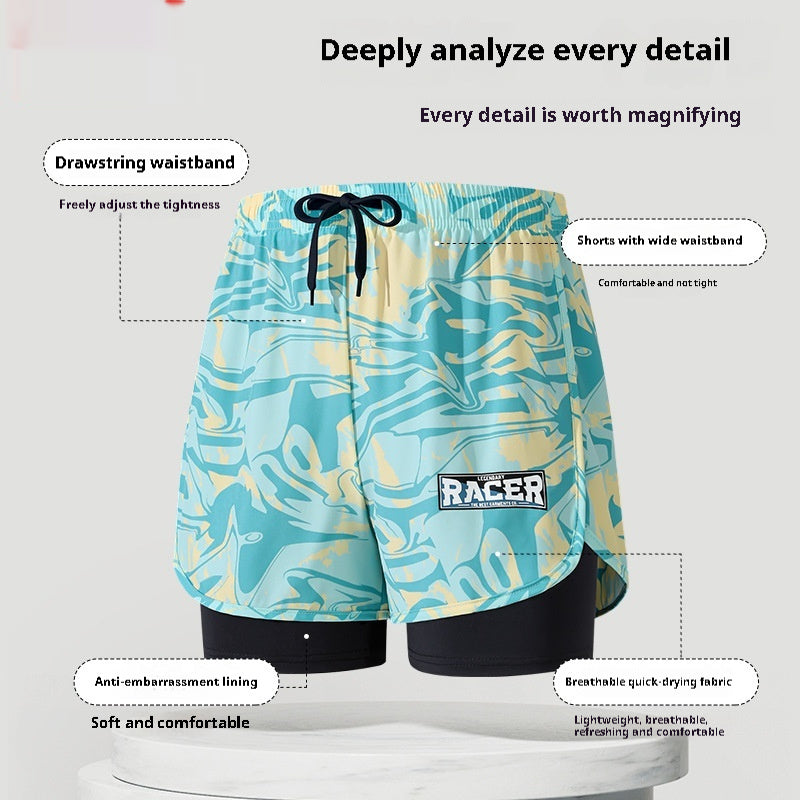 "Men's Double-Layer Five-Point Swim Trunks"