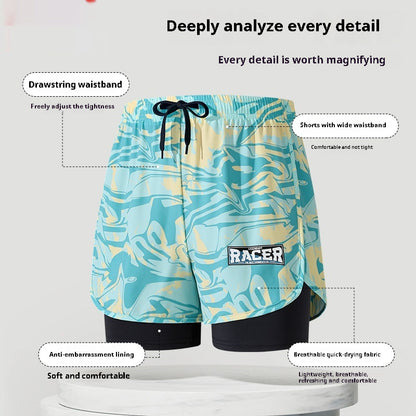 "Men's Double-Layer Five-Point Swim Trunks"