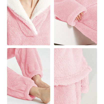 Womens Winter Coral Fleece Cozy And Soft Loungewear Set