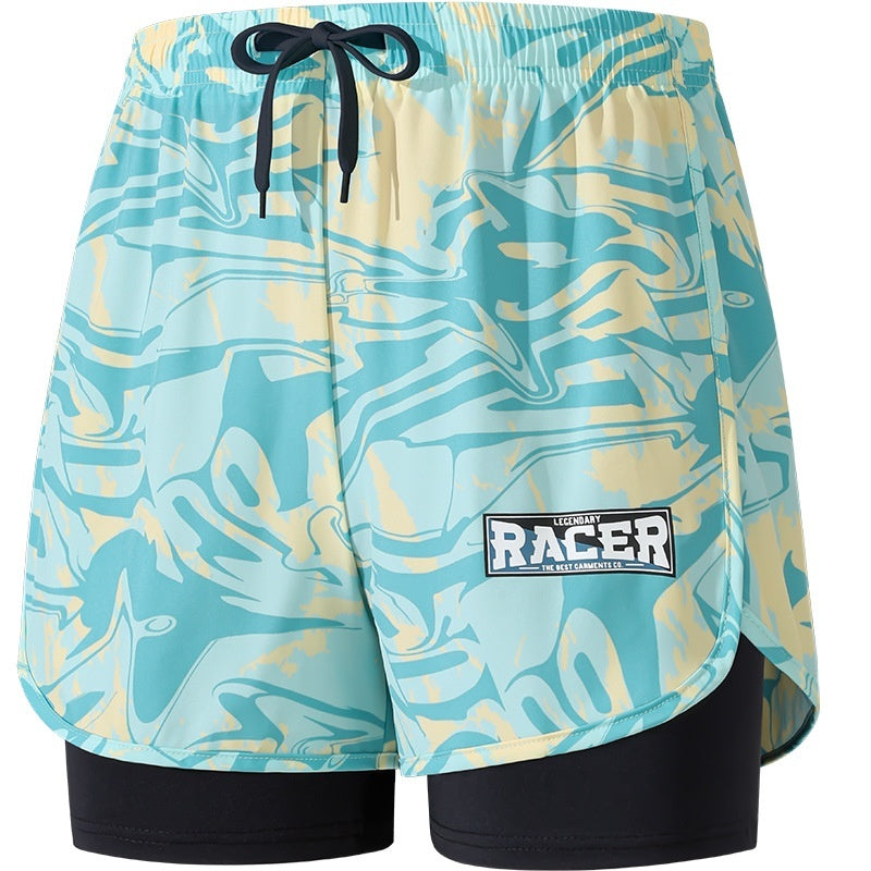 "Men's Double-Layer Five-Point Swim Trunks"