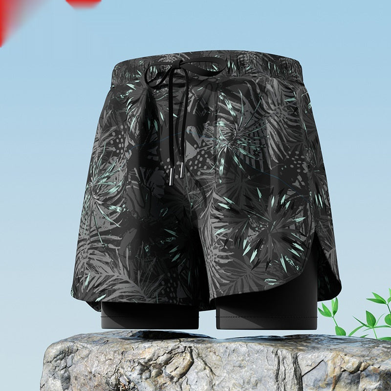 "Men's Double-Layer Five-Point Swim Trunks"