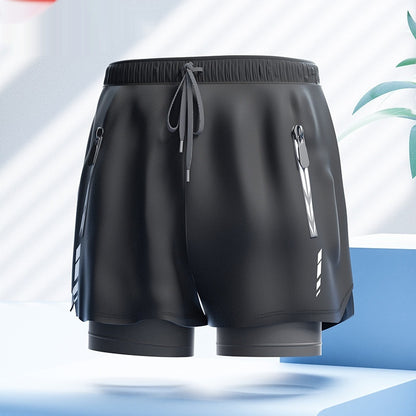"Men's Double-Layer Five-Point Swim Trunks"