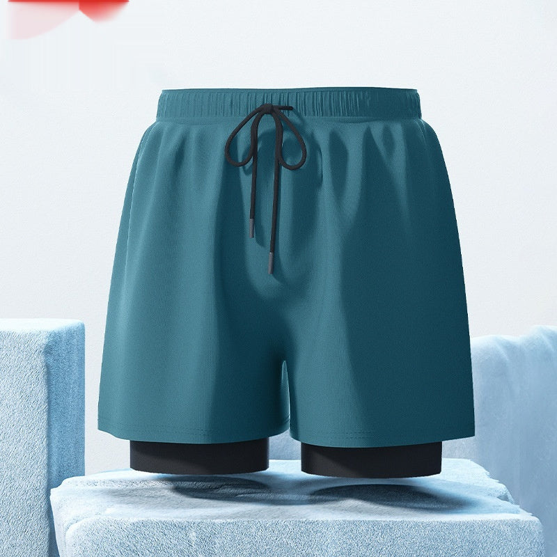 "Men's Double-Layer Five-Point Swim Trunks"