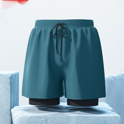 "Men's Double-Layer Five-Point Swim Trunks"