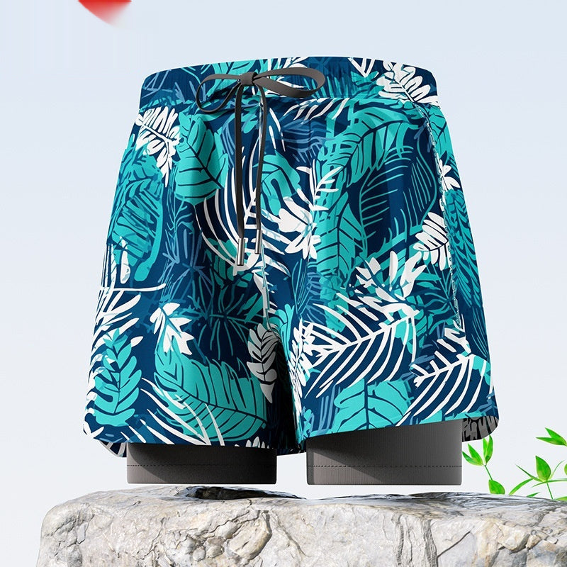 "Men's Double-Layer Five-Point Swim Trunks"