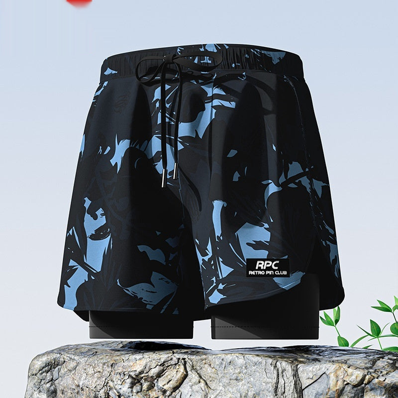 "Men's Double-Layer Five-Point Swim Trunks"