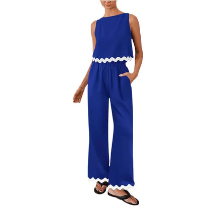 Cotton And Linen Casual Sleeveless Vest Women's Pants Two-piece Set