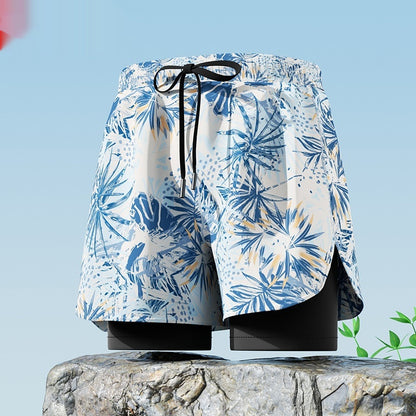 "Men's Double-Layer Five-Point Swim Trunks"
