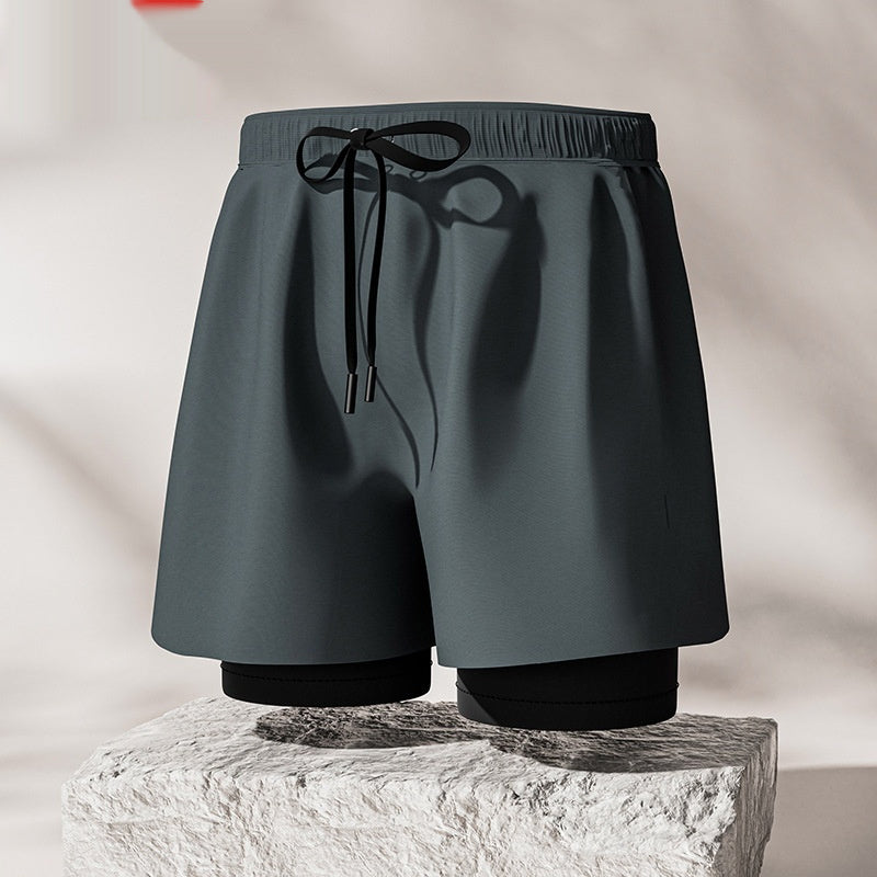 "Men's Double-Layer Five-Point Swim Trunks"