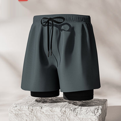 "Men's Double-Layer Five-Point Swim Trunks"