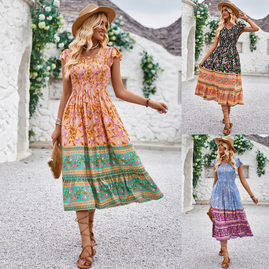 The Magnolia Dress — Elegant Floral V-Neck Midi