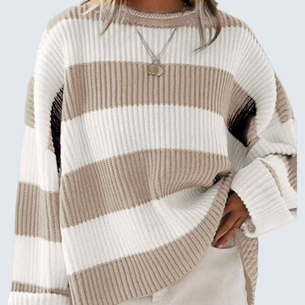 Striped Batwing Sleeve Sweater