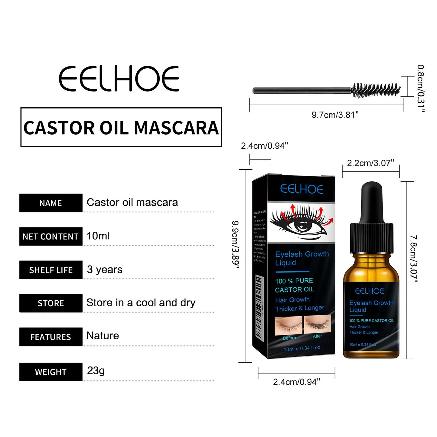 Eyelash Growth Serum Shiny Mascara Castor Oil Lash & Brow Enhancer