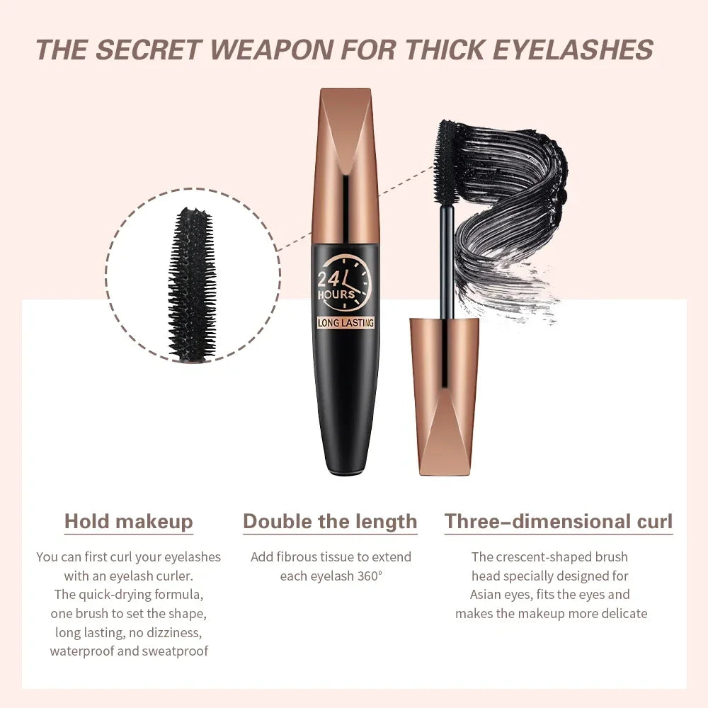5D Waterproof Black Mascara Silk Fiber Eyelash Extension For Length & Volume