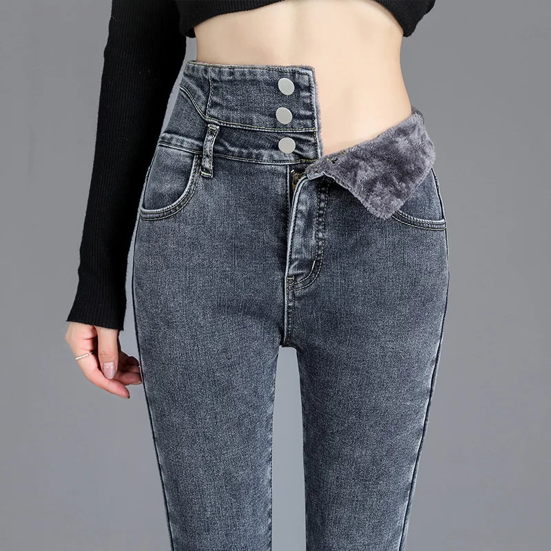 High-Quality Winter Fleece High-Waist Skinny Jeans