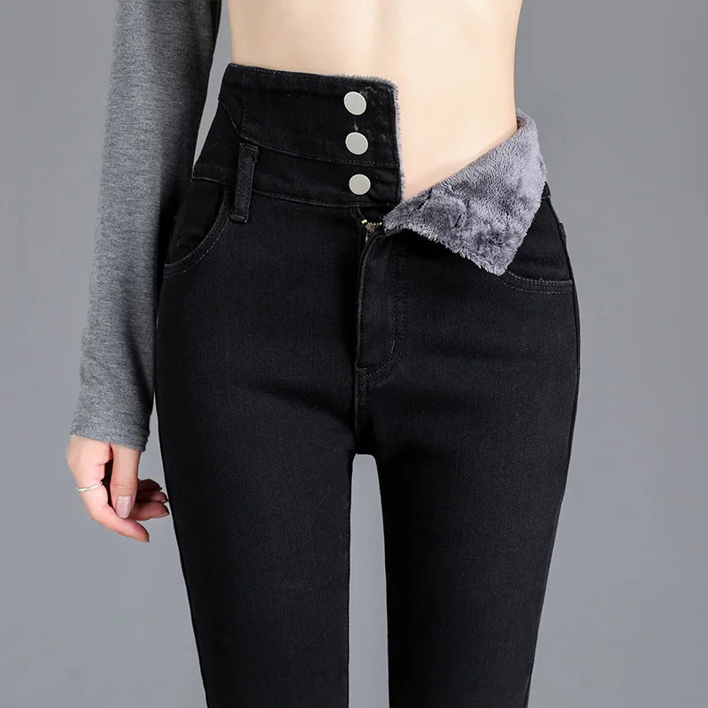 High-Quality Winter Fleece High-Waist Skinny Jeans